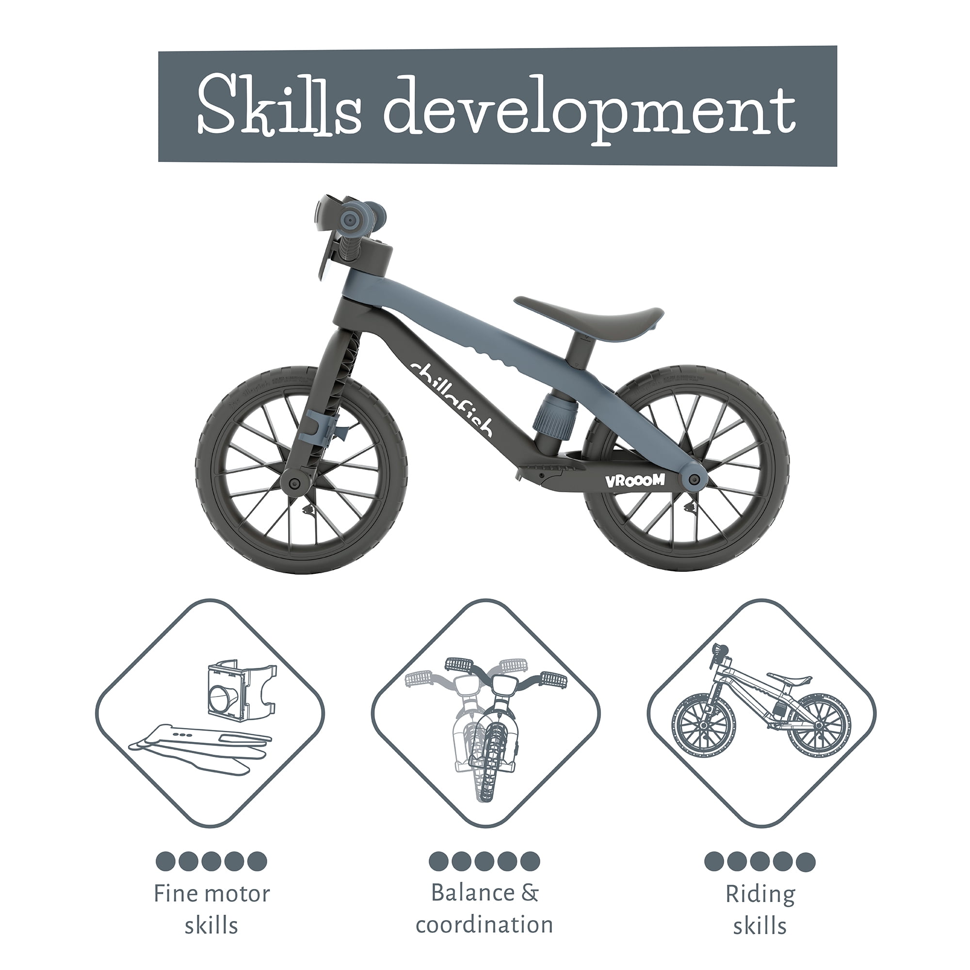 Chillafish BMXie Vrooom Multi-play Balance Trainer with Real Vroom Vrooom Sounds, Including Hand Protectors, a Detachable Numberplate, EVA Tires and Adjustable Seat, for Age 2-5 Years, Antracite