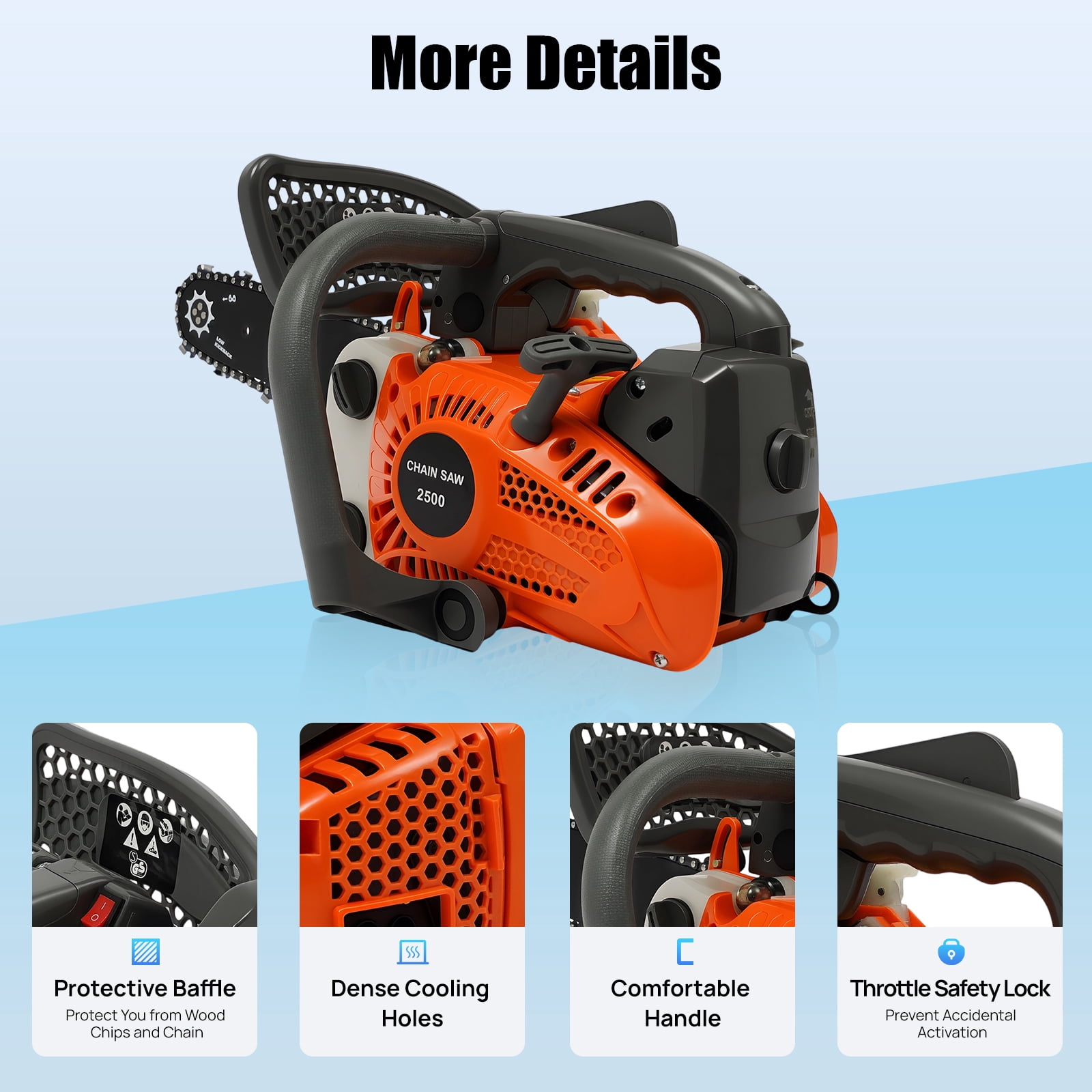 ChicHomey 12" Top Handle Gas Chainsaw,2-Stroke 25.4cc Portable  Gasoline Chainsaw  for Gardens, Farms, Woodworking​