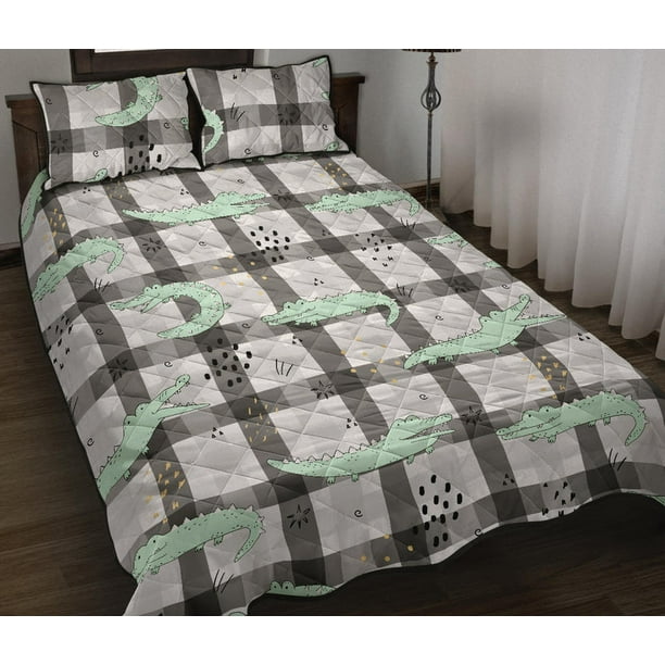 Juego de cama edredón fondo rayas estampado cocodrilo
