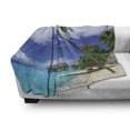 thumbnail image 3 of Tropical Soft Flannel Fleece Blanket, Water Bungalows of Tropical Resort Bora Bora Island Pacific Ocean Panorama, Cozy Plush for Indoor and Outdoor Use, 70" x 90", White Green Blue, by Ambesonne, 3 of 6