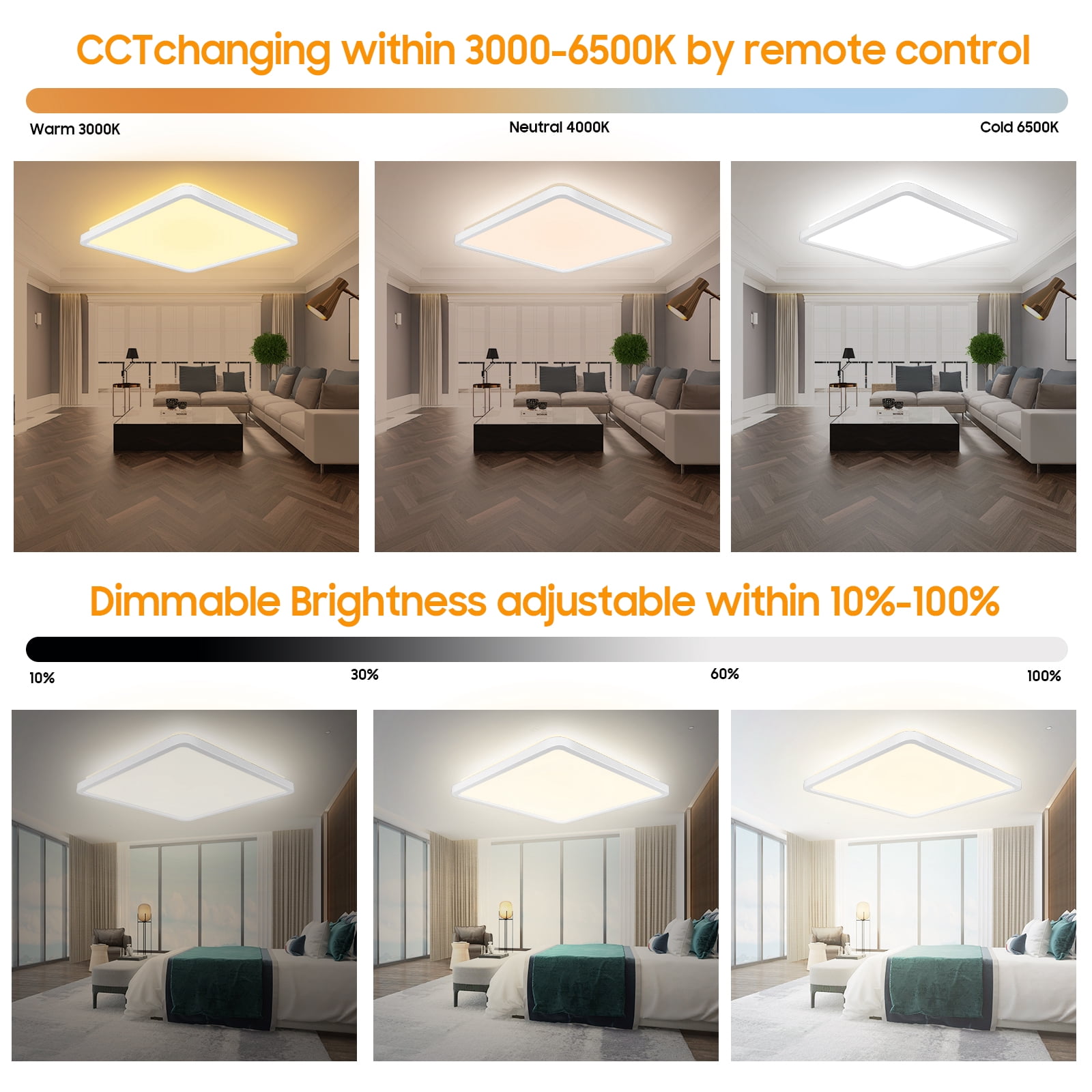 24W LED Dimmable Ceiling Light With Remote Control, 7 RGB Colours Changing Ceiling Lamp 3W Backlight For Bedroom, Living Room And Drawing Room