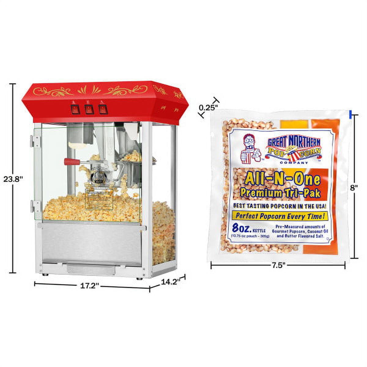 Superior Popcorn Company Countertop Movie Night Popcorn Popper Machine - 8  oz, Red 