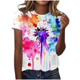 thumbnail image 1 of TSADFHJI T-Shirts pour Femmes Coupe Ample Manches Longues Imprimé Col Rond Manches Courtes T-Shirt TG Bleu Foncé, 1 of 5