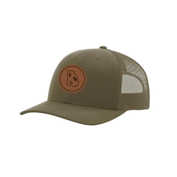 It's All About the South Georgia Outline With Crops Laser Engraved Leather Patch Trucker Hat, Loden