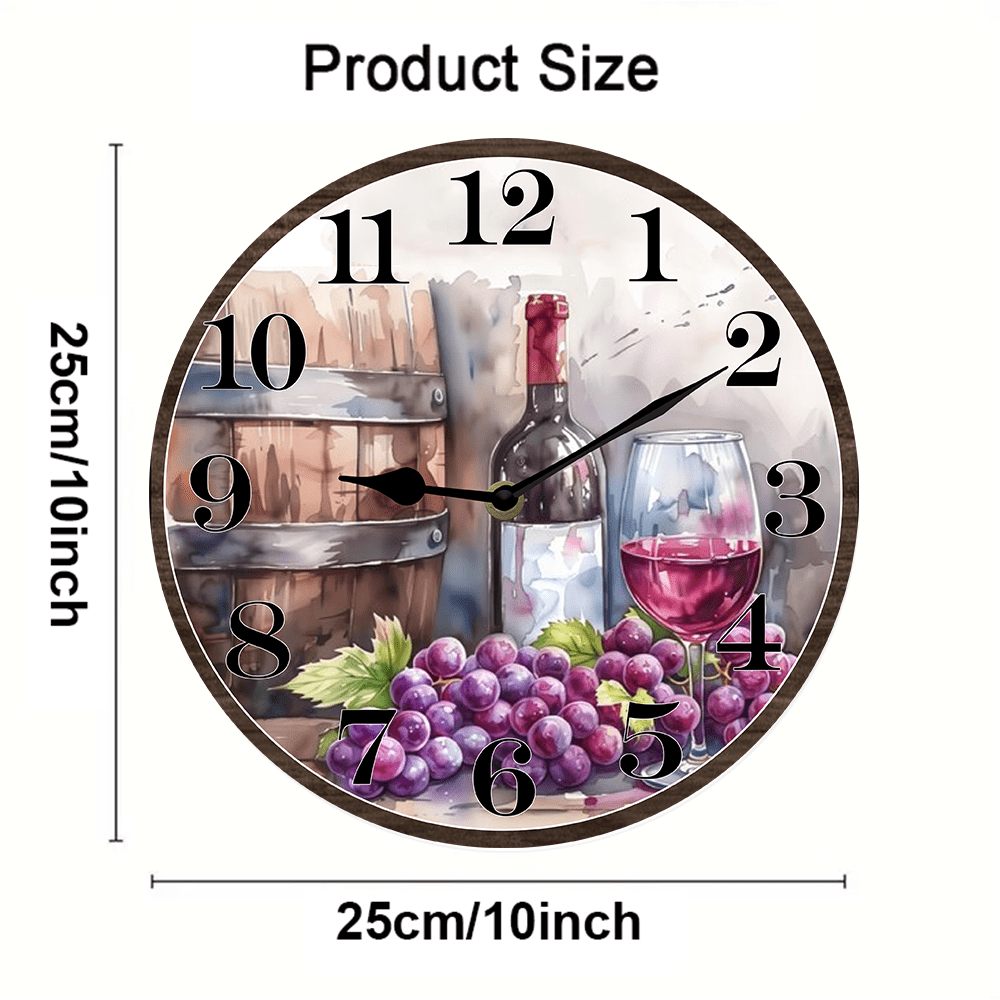 Kurmntregon Wine Wall Clock Winery Bar Decorative Wall Clock Wooden Bathroom Clock Battery Operated Non Ticking Silent Clocks Living Room Decorative Clock Round 10inch