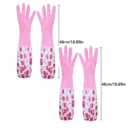 Clearance Apron Sleeve under $6 Rubber Latex Water-proof Dishwashing Gloves Medium Long Cuff Flock Lining Household Cleaning Gloves