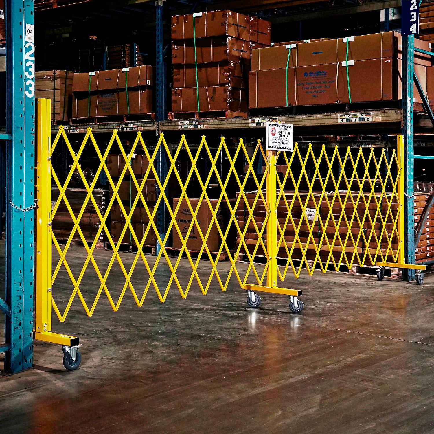 Global Industries 652923 Barricade Security Gate with Sign, Safety Yellow