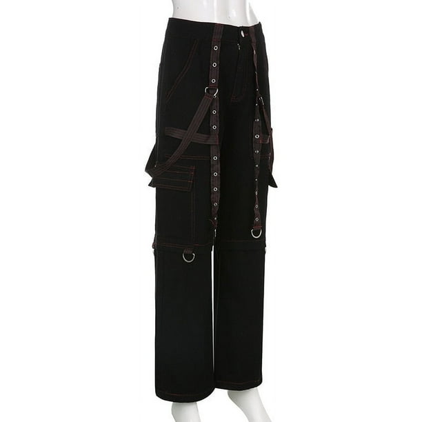 Y2k Techwear Wide Leg Cargo Pants Grunge Low Waist Baggy