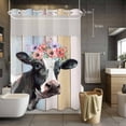 thumbnail image 3 of Farms Cows No Hook Shower Curtain with Snap in Liner Red Pink Purple Flowers Wooden Stripes Animal Waterproof Bathroom Shower Curtain with See Through Top Window for Bathtub 72" x 84", 3 of 9