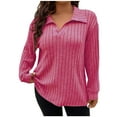 thumbnail image 2 of ClodeEU Women's Plus Size Turn Collar V Neck Ribbed Brushed Sweater,Long Sleeve Loose Top Pink,Womens Plus XL, 2 of 3