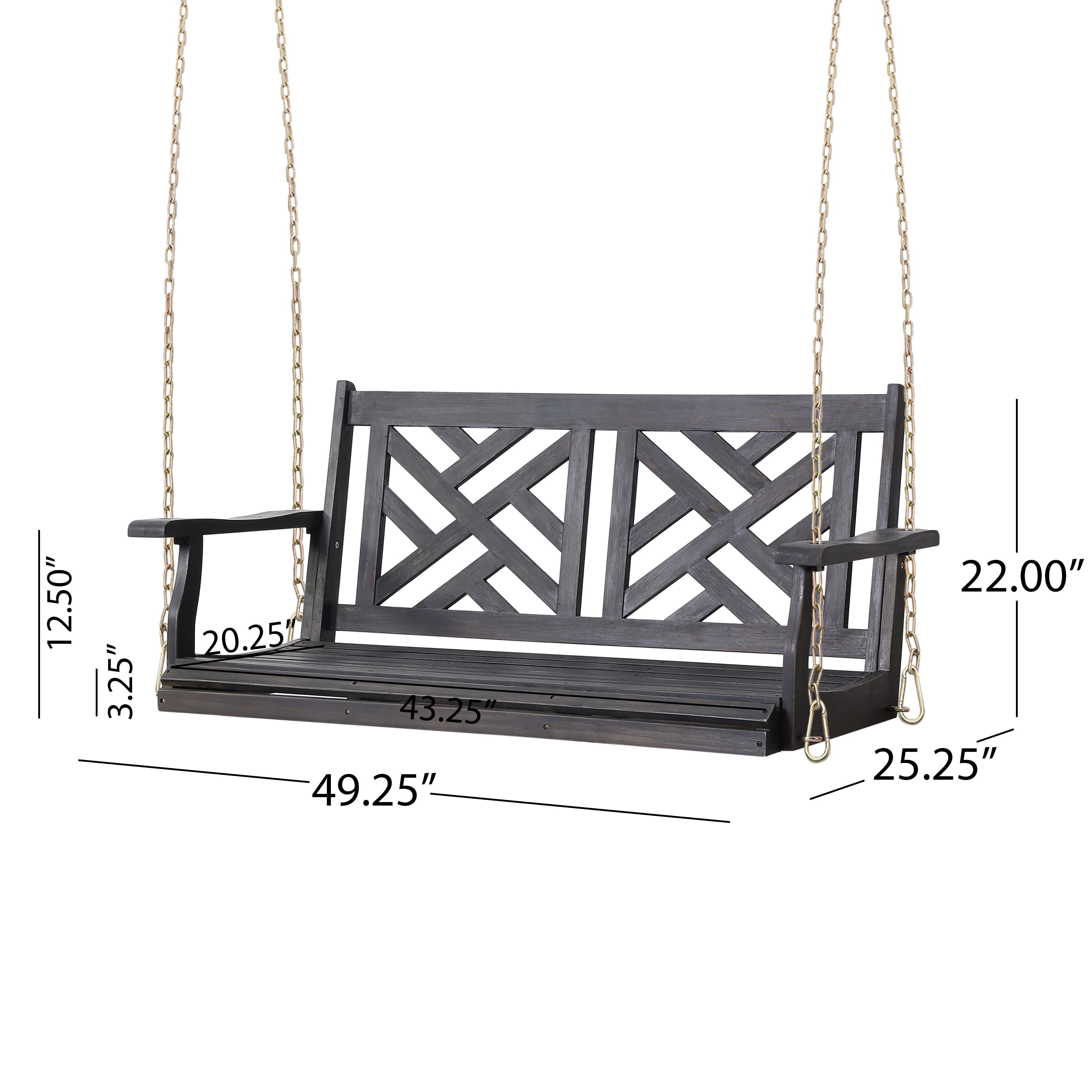 Kessler Acacia Wood Outdoor Hanging Porch Swing, Dark Gray