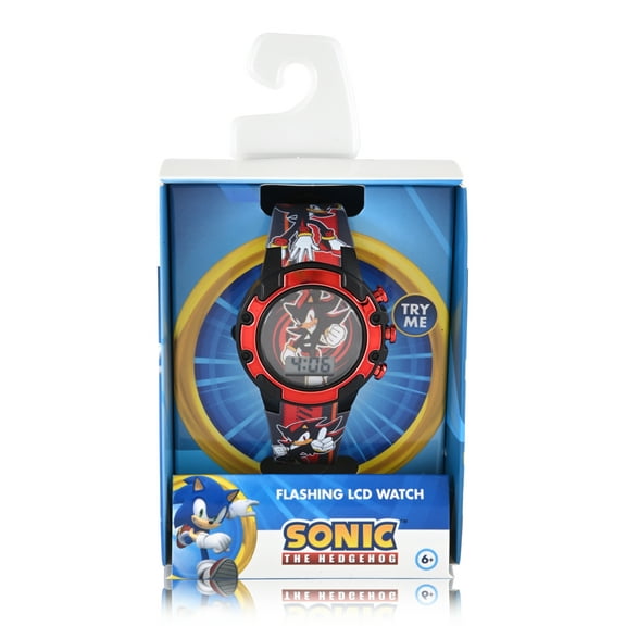 SEGA Sonic the Hedgehog Featuring Knuckles Unisex Child Black and Red LCD Watch, SNC4398MWM