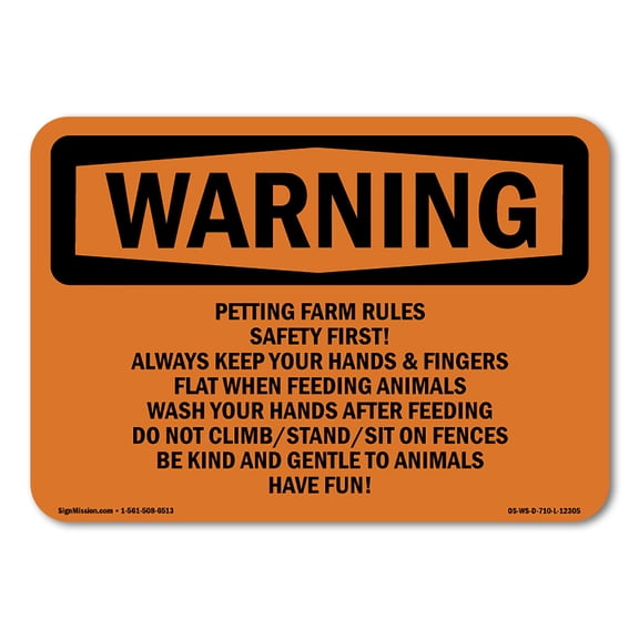 OSHA WARNING Sign - Petting Farm Rules Safety First! Always | Decal | Protect Your Business, Work Site, Warehouse & Shop Area | Made in the USA