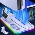 thumbnail image 2 of Cooling Station for PS5 with RGB Light Cooling Fan for PS5 Disc & Digital Editions Game Controllers Charger Station, Headset Holder, 6 Game Slots-White, 2 of 8