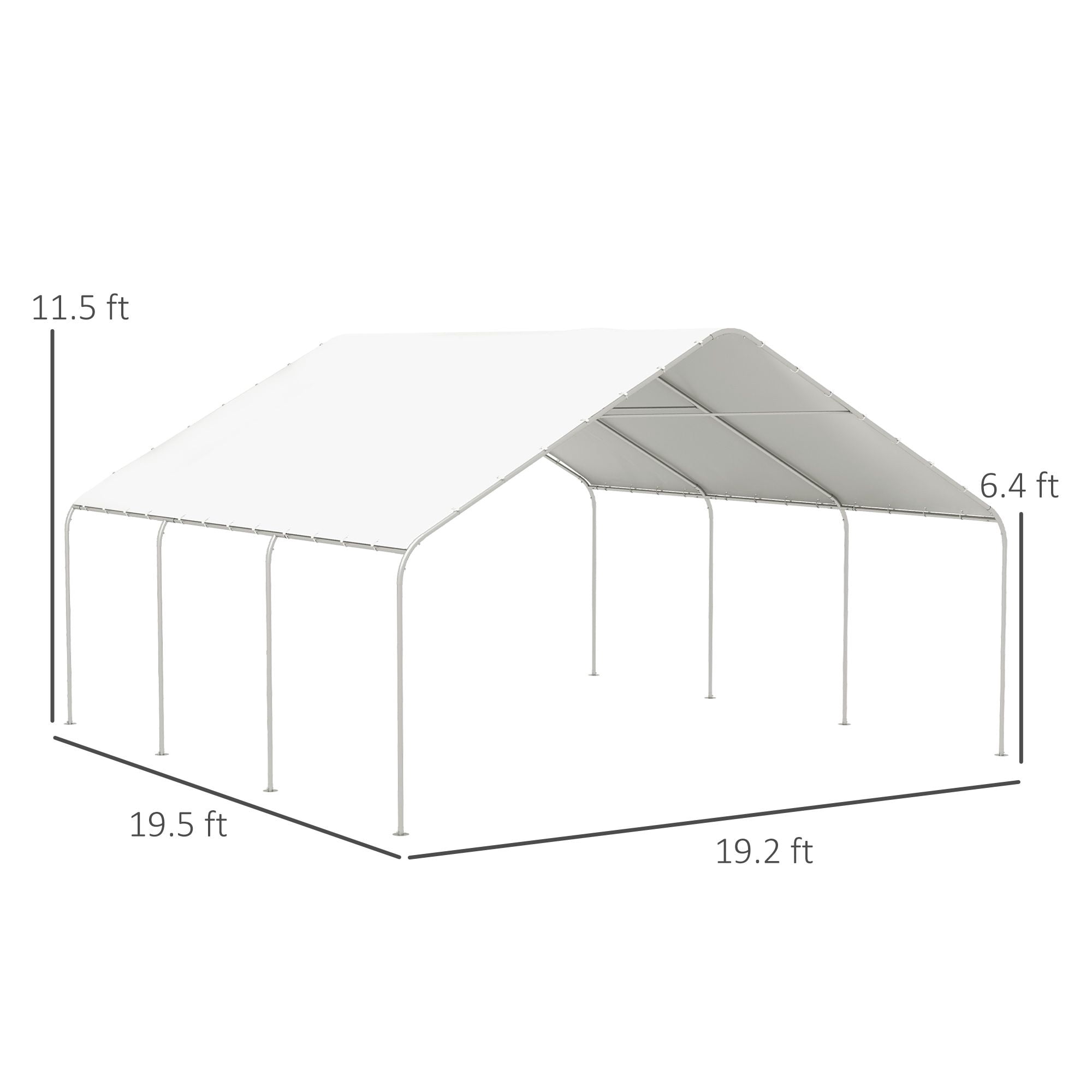 Outsunny 19' x 19.5' Carport Canopy, Heavy Duty Galvanized Steel Portable Garage for Car, Truck, Boat, White PE Shelter for Outdoor Events, Weddings, and Patio Protection