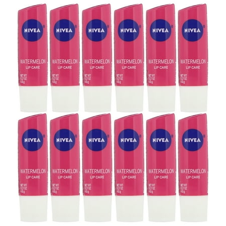 Pack of (12) Nivea, Lip Care, Watermelon, 0.17 Oz