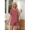thumbnail image 4 of Ekouaer Pajamas Set Women's Short Sleeve 2 Piece PJ Sets V Neck Comfy Sleepwear Loungewear with Pockets Wine Red M, 4 of 4