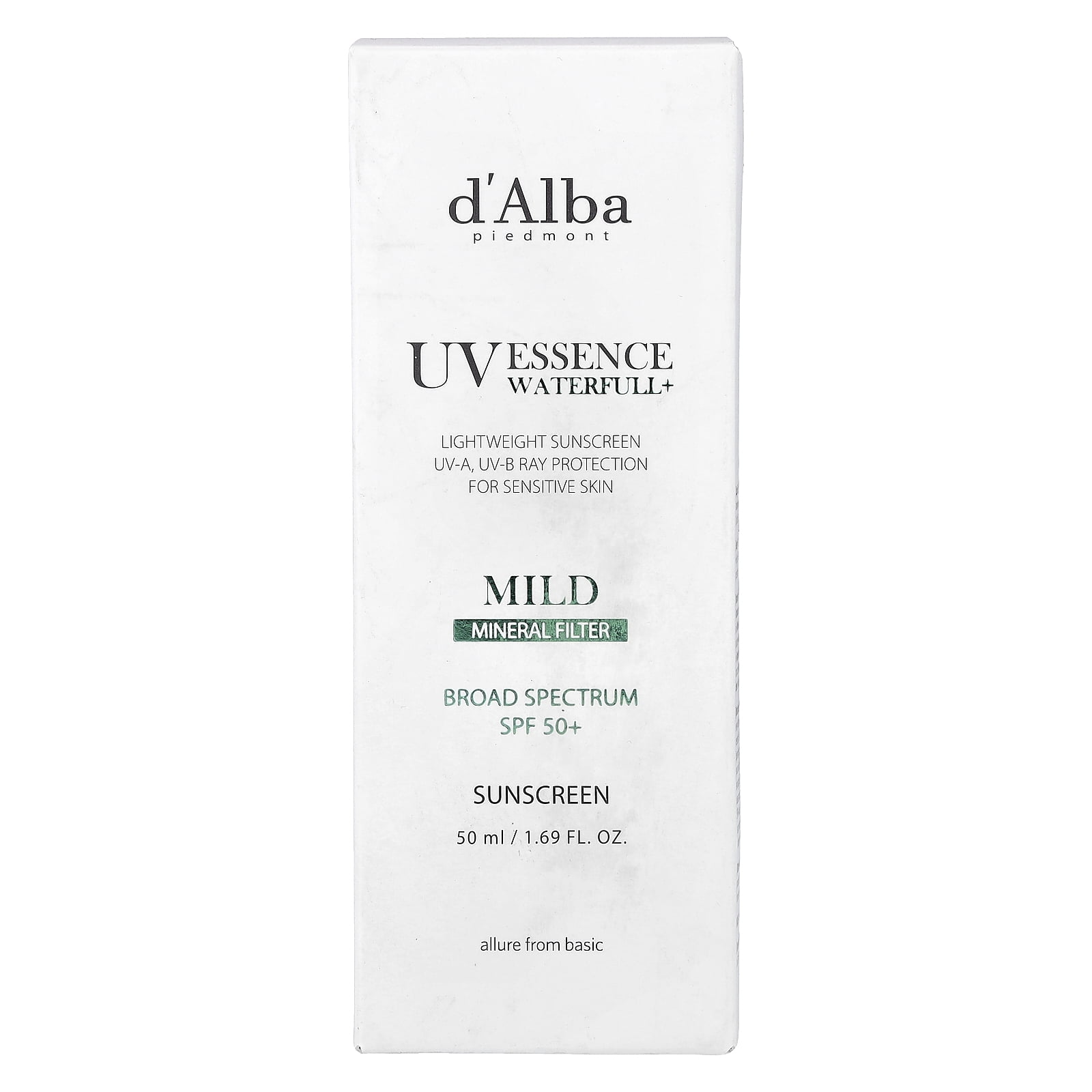 d'Alba UV Essence Waterfull+ Sunscreen, Mild, SPF 50+, 1.69 fl oz (50 ml)