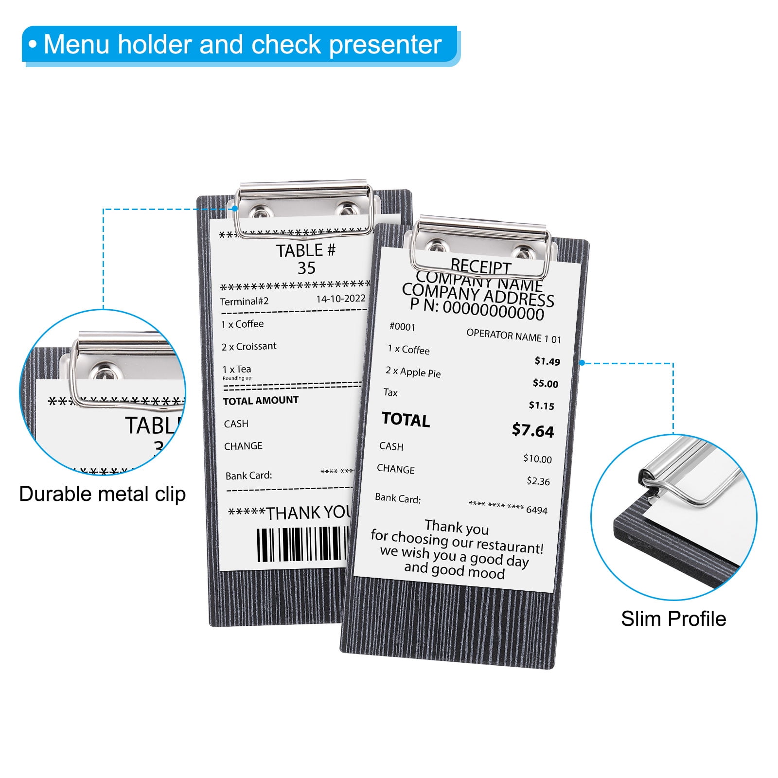Uxcell Check Presenters for Restaurants, 30Pcs Mini Clipboard Wood Check Holder, Gray
