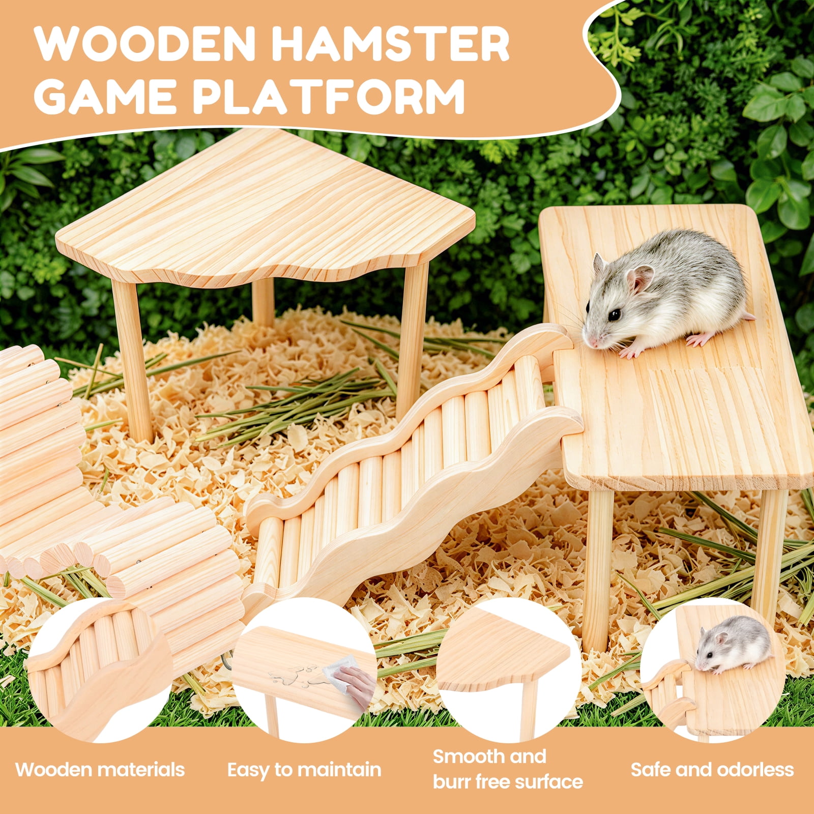 Threns 4 Pack Hamster Play Wooden Platform for Dwarf Syrian Hamsters Gerbils Mice Degus or Other Small Pets, Wooden Hamster Climbing Toy with Platform Decor