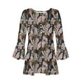 thumbnail image 3 of 3/4 Sleeve Tops for Women Womens Casual Trumpet 3/4 Sleeve Solid Buttoned Basic Ruched Corset Tunic Tops Pleated T-Shirts Blouses 3/4 Sleeve T Shirts for Women, 3 of 5