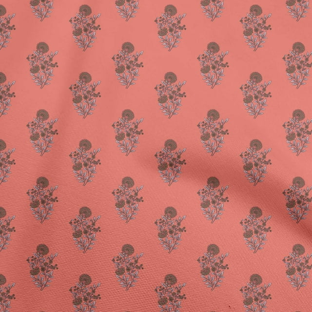 oneOone Viscose Jersey Dark Peach Fabric Asian Block Print Sewing Craft Projects Fabric Prints By Yard 60 Inch Wide