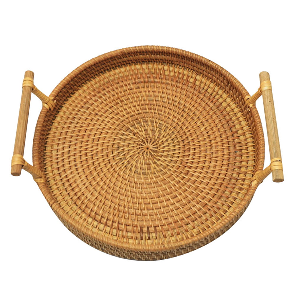 Round Wicker Tray Homemade Bread Fruit Basket Vintage Boho Wall Decor 