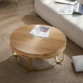 thumbnail image 3 of CHEERFUN Modern Round Coffee Table with Wooden Carving Pattern and Metal Legs, Living Room Office Furniture, Golden, 3 of 10