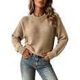 thumbnail image 5 of Sheghy Hoodies for Women Cute Women's Fashionable Winter Loose Round Neck Long Sleeved Knitted Sweater Pullover Top Khaki XXXL, 5 of 6