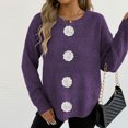 thumbnail image 5 of Zedker Casual Solid Color Fashion Three-Dimensional Decoration Crewneck Sweaters for Women, Comfy Loose Pullover Knitted Tops for Fall,Purple,M, 5 of 5