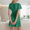 thumbnail image 2 of Women Casual Solid Color V-Neck A-Line Lace Pleated Mini Dress - Imitation Linen, Hollow Design, Elastic Waist, S-XXL, Perfect for Summer, 2 of 8
