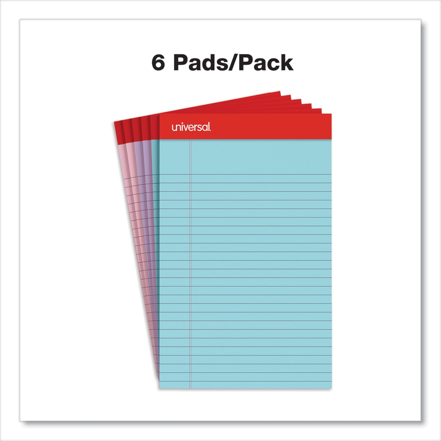 Perforated Ruled Writing Pads, Narrow Rule, Red Headband, 50 Assorted Pastels 5 x 8 Sheets, 6/Pack | Bundle of 2 Packs