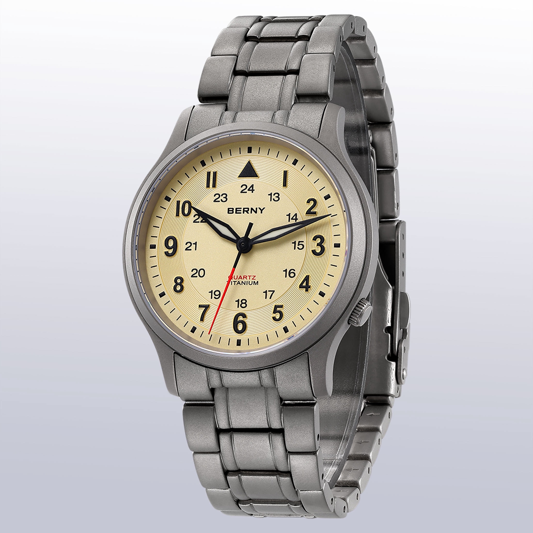BERNY Titanium Watches for Men, Japanese Quartz Movement Men's Field Watch, 5ATM Waterproof Military Wristwatch for Men, Analog Sport Watches with Super Luminous, Beige
