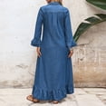 thumbnail image 4 of Women's Plus Size Long Denim Dress, Flare Sleeve Button Front Ruffle Hem Maxi Dress, Fall Casual Commute Wear, 4 of 6