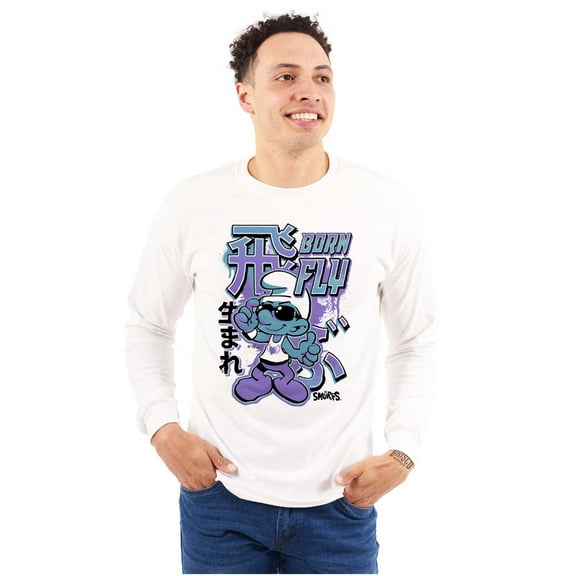 The Smurfs Cool Kanji Born Fly Unisex Plus Size Long Sleeve Tee Shirt Brisco Brands 2X