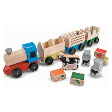 Melissa & Doug Wooden Farm Train Set - Classic Wooden Toy (3 linking cars)