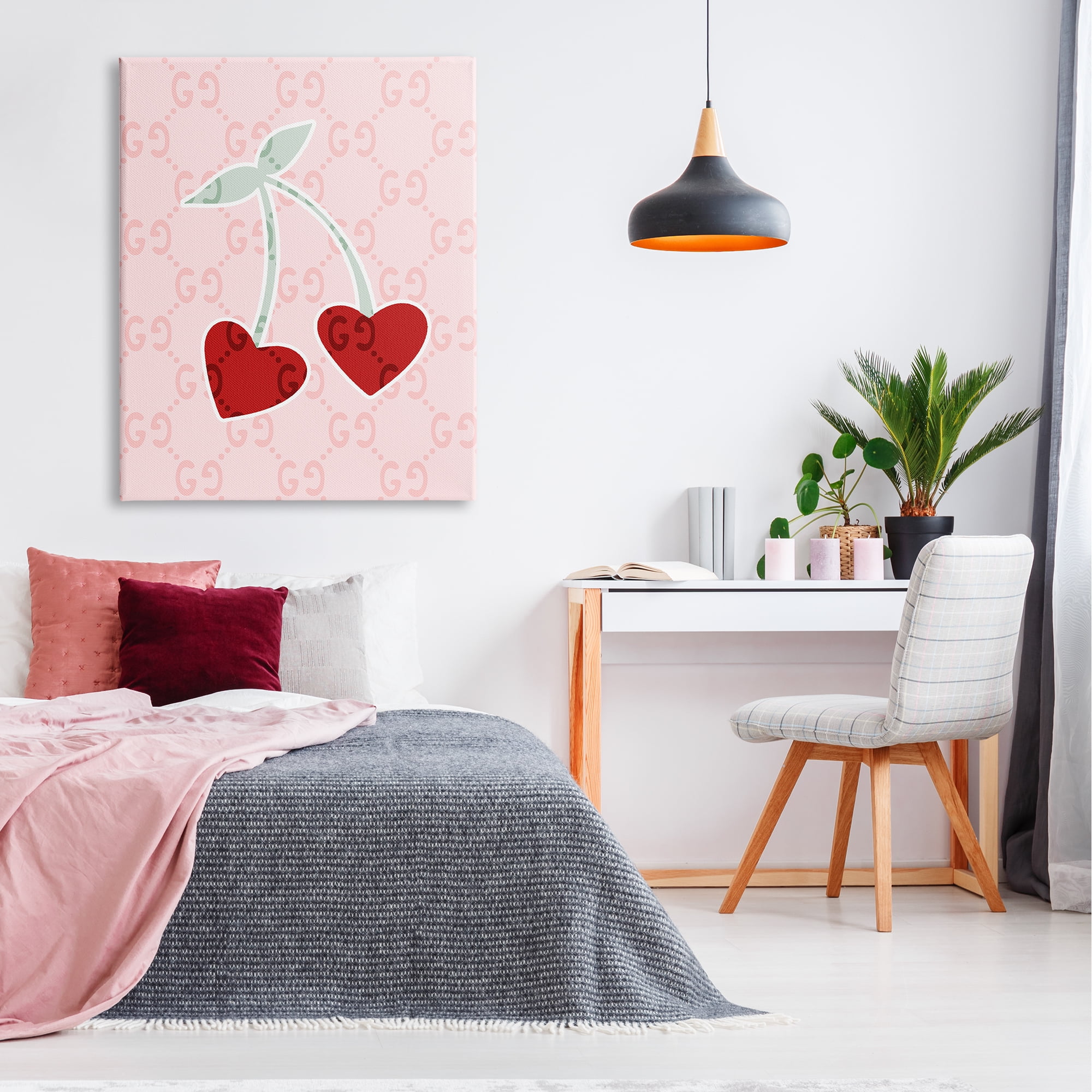 Stupell Industries Heart Cherry Pattern Food & Beverage Painting Gallery Wrapped Canvas Print Wall Art, 36 x 48