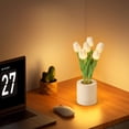 thumbnail image 4 of FENGGHAO Mothers Day Tulip Night Light 6 Heads White Artificial Flower LED Lamp with Vase Dimmable Rechargeable Table Centerpiece Home Decor, 4 of 7