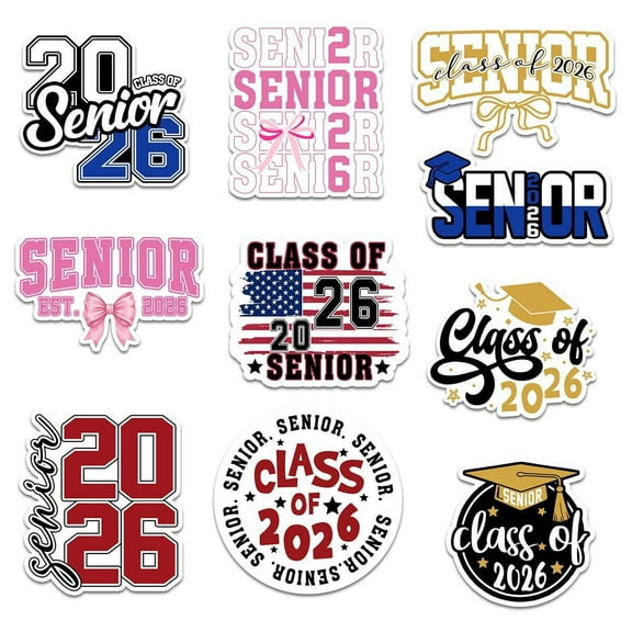10 Pcs Senior Class of 2026 Sticker Pack – Vinyl Stickers, Graduation, Pink & Bold, Senior Year, High School Graduation, Class Pride