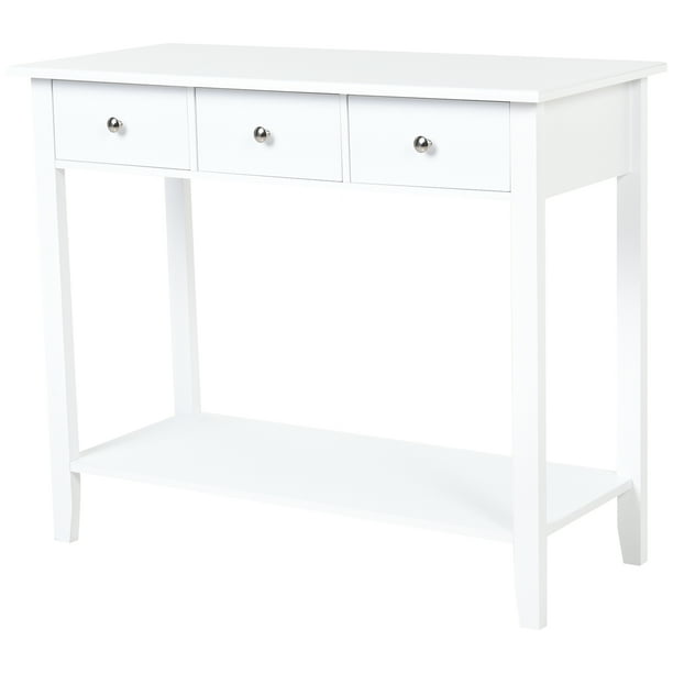 Homcom Console Table Industrial Desk With Drawer Bottom Shelf Large Tabletop White Com Homcom Console Table Industrial Desk, Sofa Table Desk With Drawers