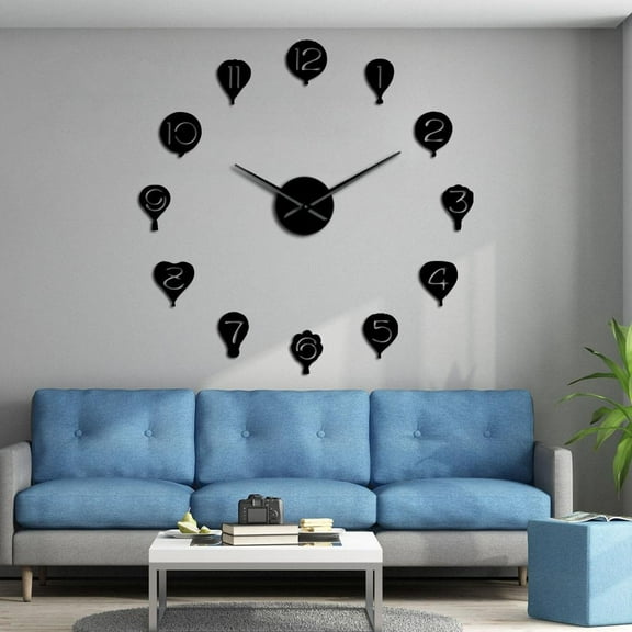 Floating Hot Air Balloon Wall Art DIY Giant Wall Clocks Kid Room Nursery Silent Movement Decorative Frameless Large Wall Watch(Black,27inch)