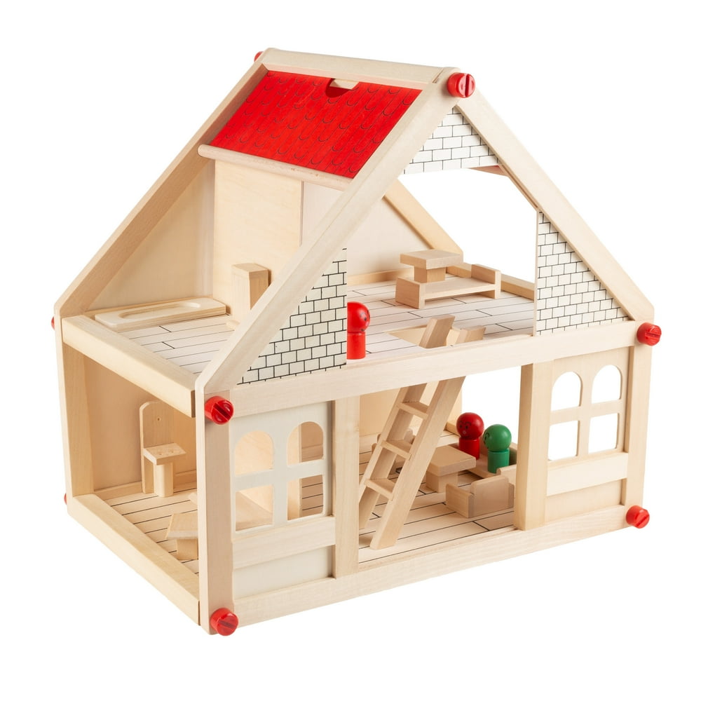 Dollhouse for Kids 2 Story Wood Playset with Furniture Accessories by