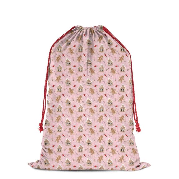 Christmas Bags Drawstring,Pink Christmas Gingerbread Pattern Large Xmas Christmas Gift Bags,Reusable for Xmas and New Year Party Favors and Supplies,27.6" X 19.7"
