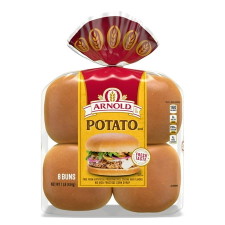 Arnold Potato Buns, 8 count, Soft Hamburger Buns, 16 oz Bag (Pack of 2)