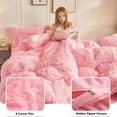 thumbnail image 5 of LIFEREVO 3 Pieces Luxury Plush Shaggy Faux Fur Duvet Cover Set(1 Fluffy Fuzzy Comforter Cover + 2 Pompoms Fringe Quilted Pillow Shams) Furry Bed Set, Zipper Closure, King Size, Pink, 5 of 7