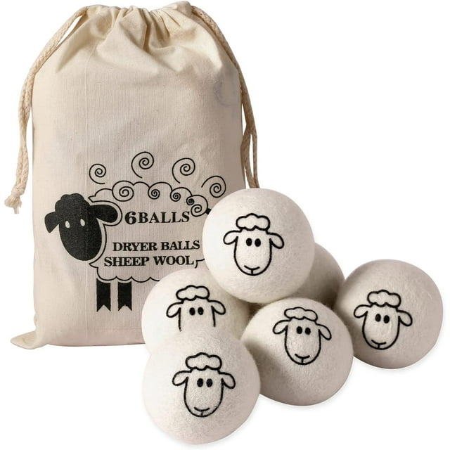 Dryer Balls Laundry Reusable, XL Wool Dryer Balls Cute, Fabric Softener Ball, Extra Large Dryer Balls with Animal Pattern, Organic Wool - Dry 1000+ Loads(6 Pack Sheep Pattern)
