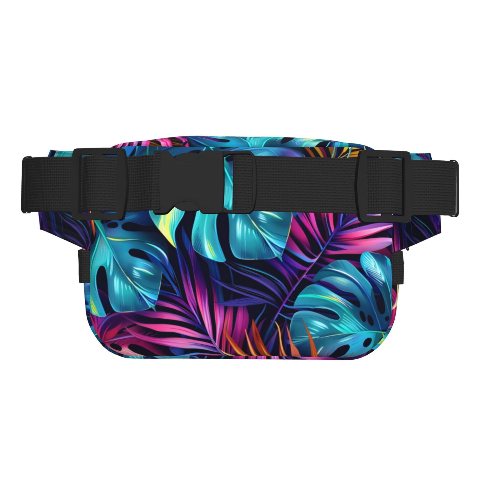 Picia Colorful Tropical Leaves Print Square Double-Layer Waist Bag Mini Adjustable Waist Belt Bag Exercise Running Travel Hiking