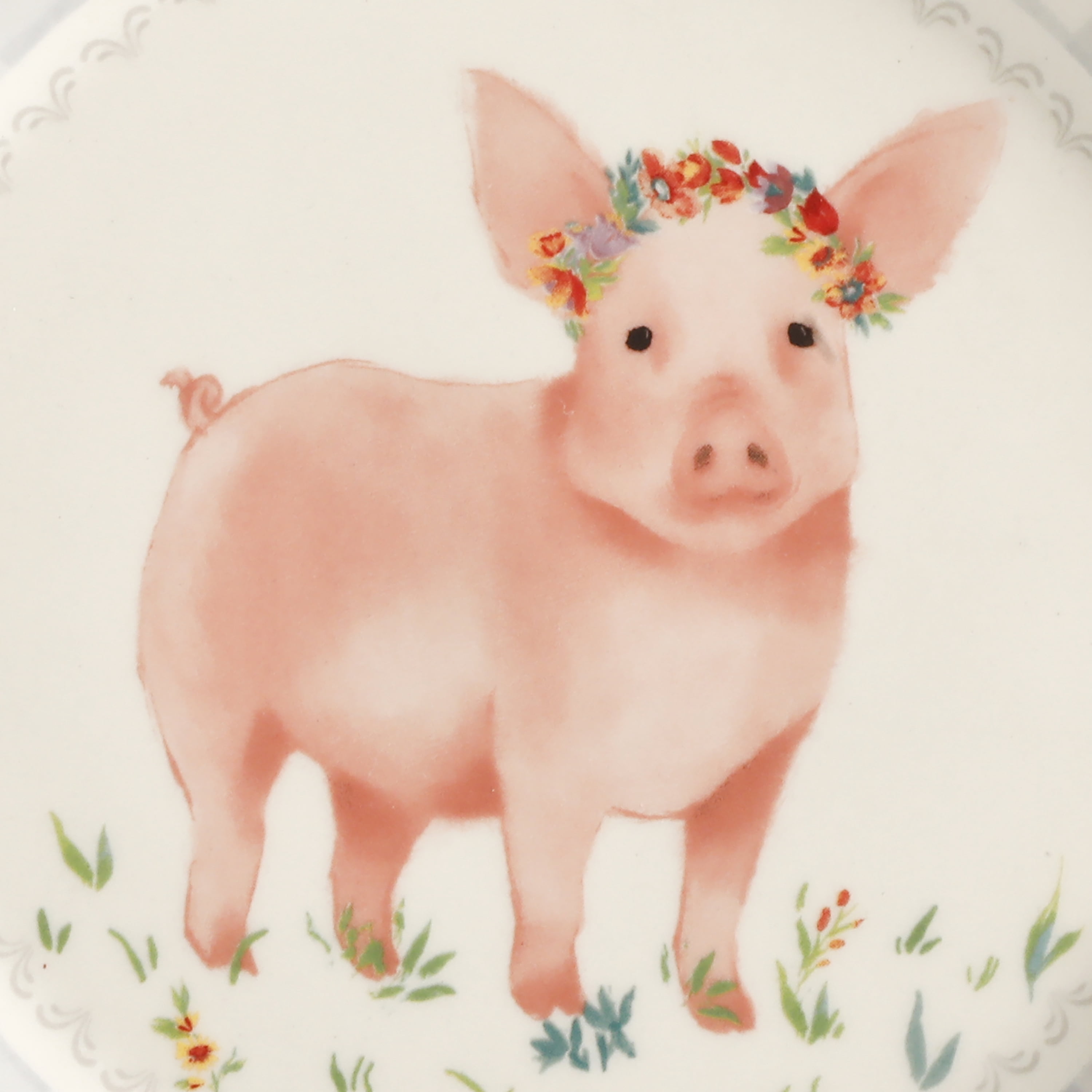 The Pioneer Woman Gray Gingham with Pig Decal Appetizer Plate