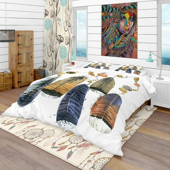 Designart 'Watercolor Feathers Set' Southwestern Duvet Cover Set