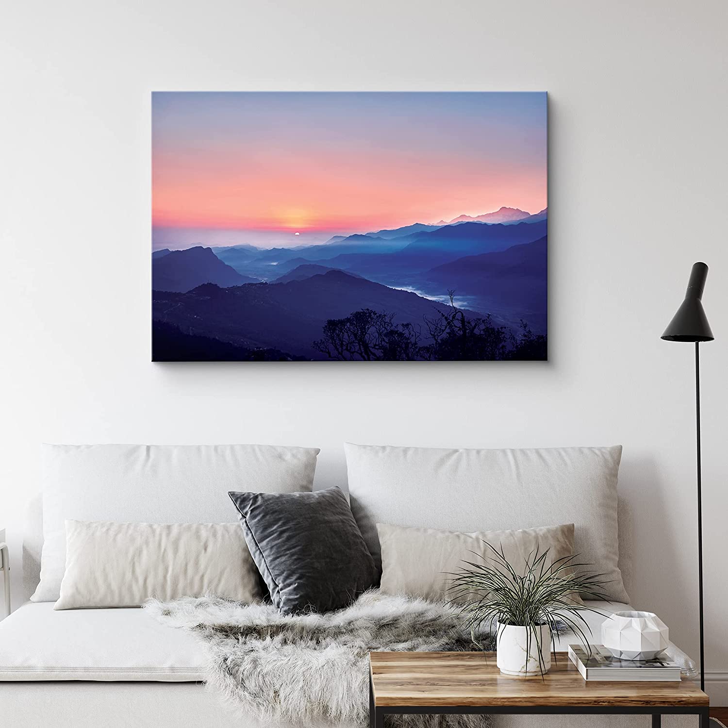 IDEA4WALL Canvas Wall Art Pink Sunset Over Purple Skyline and Blue  Mountains and Valleys Landscape Wilderness Photography Realism Traditional  Scenic for Living Room, Bedroom, Office 24